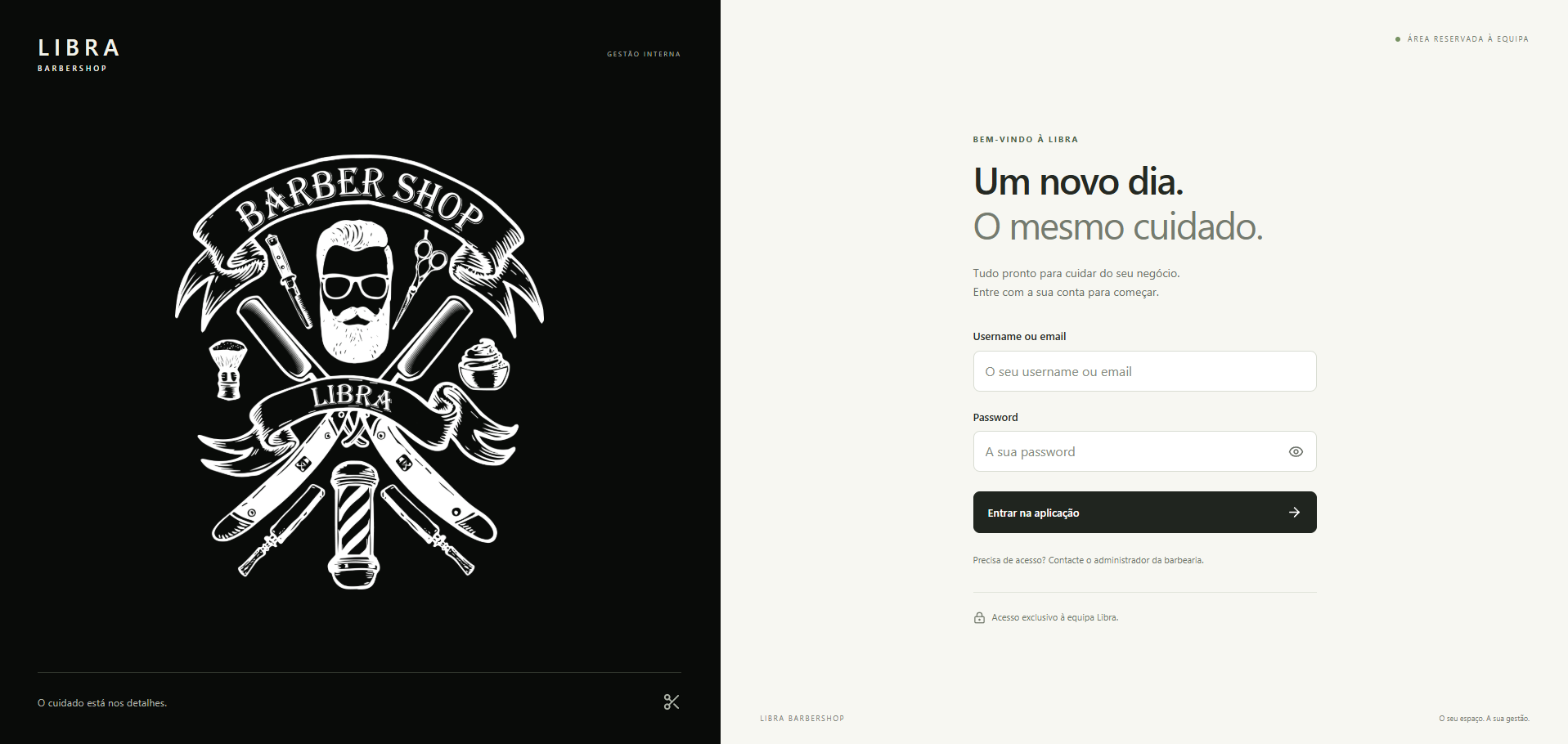 Aplicação de gestão Libra Barbershop